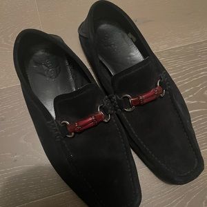 Black suede Gucci loafers